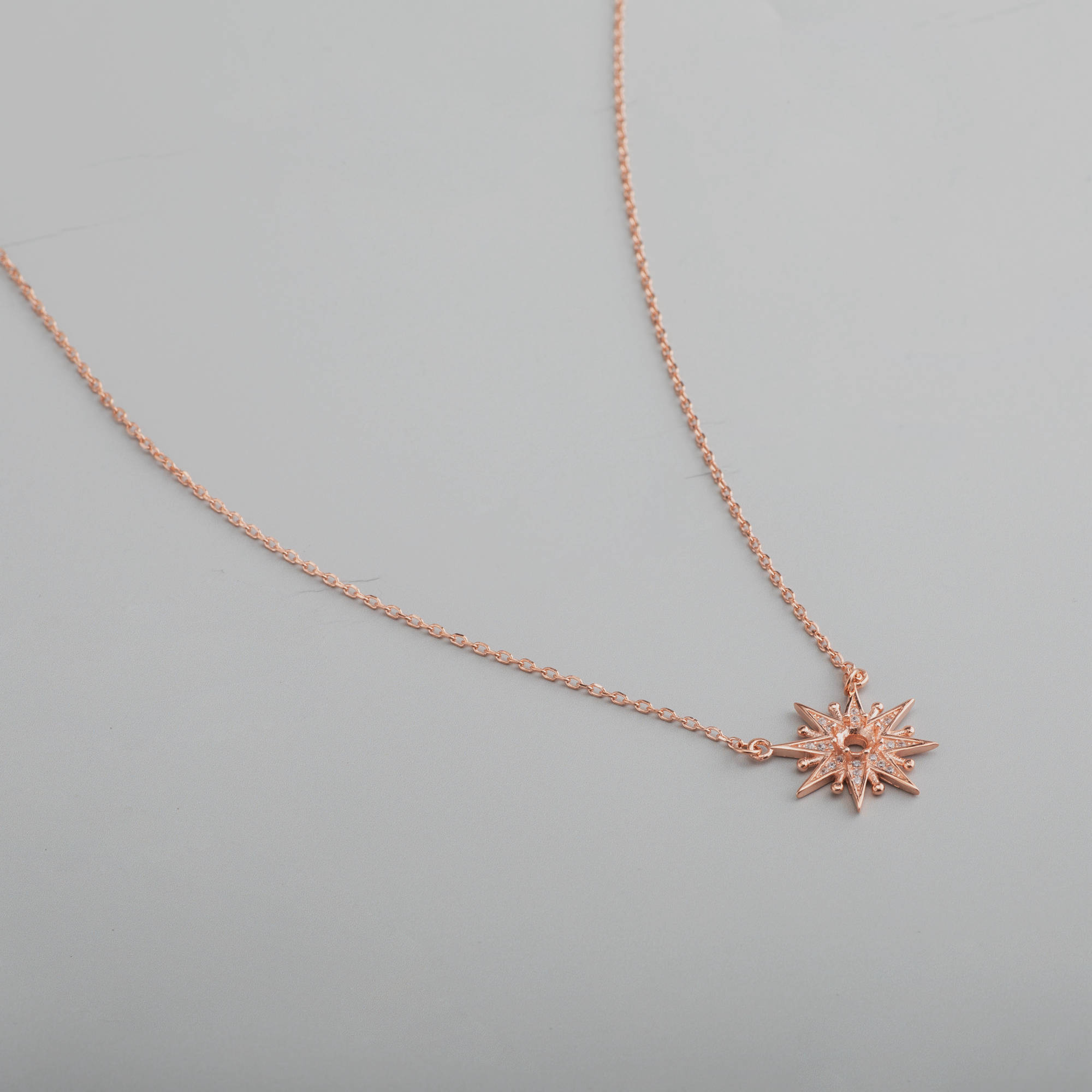 1Pcs 4MM Solid 925 Sterling Silver Rose Gold Round Gemstone Prong Bezel Settings DIY Snow Flake Pendant Necklace 16''+2'' 1411236 - Click Image to Close